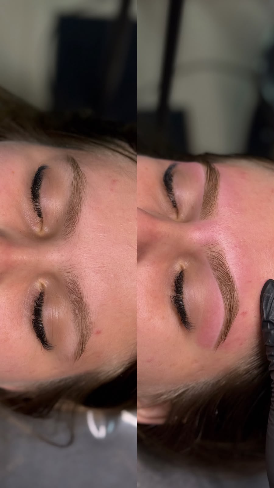 Outro antes e depois de coloração de sobrancelhas em cliente de cabelos claros.