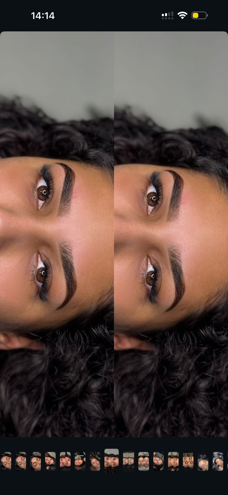 Antes e depois de design com henna em cliente de pele morena.