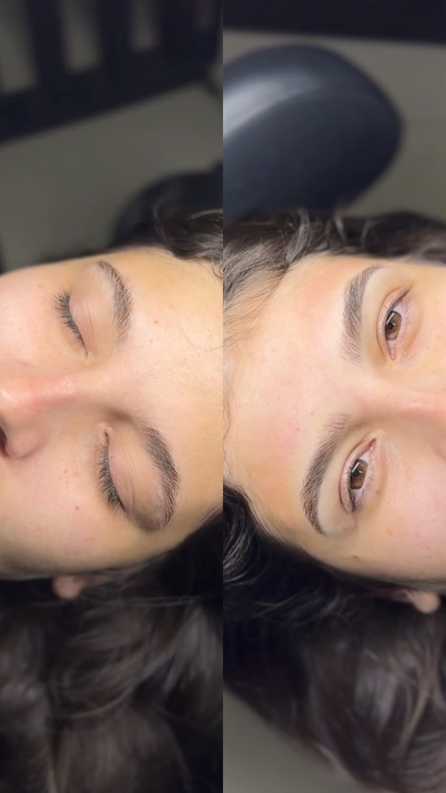 Antes e depois de nanoblading em cliente de cabelos escuros.